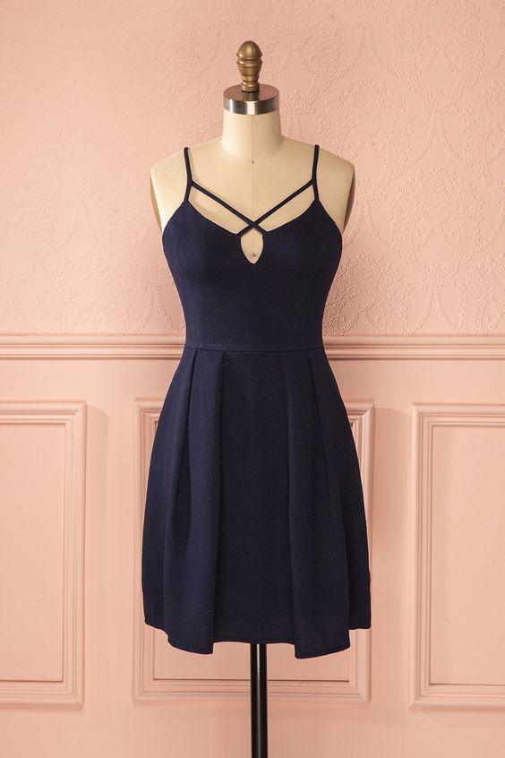 Sexy A-Line Spaghetti Straps Dark Homecoming Dresses Paityn Satin Blue 3268