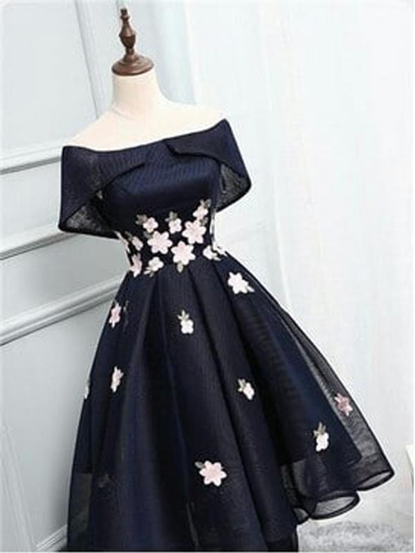 Off-The-Shoulder Homecoming Dresses Annalise Black Organza With Handmade Flower Short 32