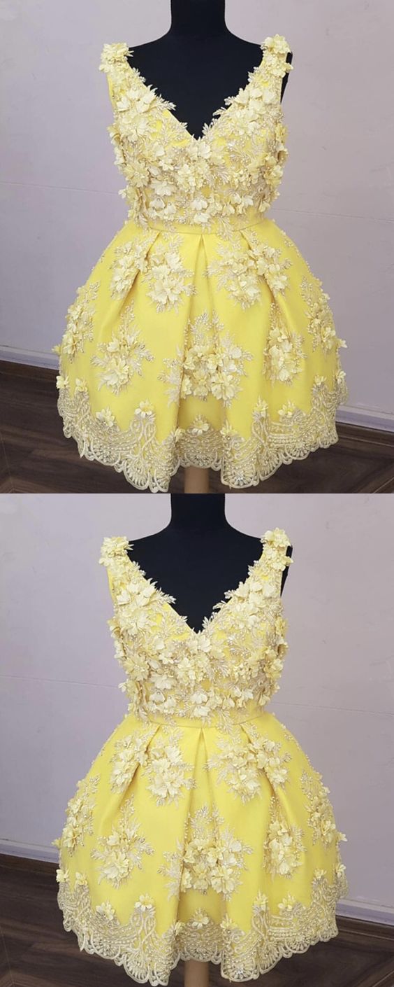 Caroline Lace Homecoming Dresses Cute Yellow Dresses 3448