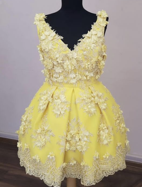 Caroline Lace Homecoming Dresses Cute Yellow Dresses 3448