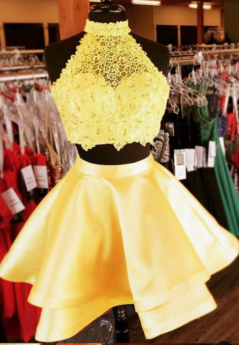 Two Piece Short Dresses Mckenzie Homecoming Dresses Yellow 3551