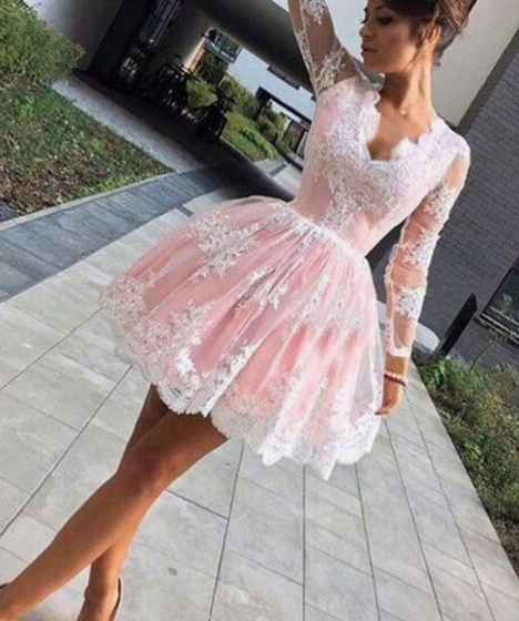 Long Mara Homecoming Dresses Sleeves V-Neck Short 3677