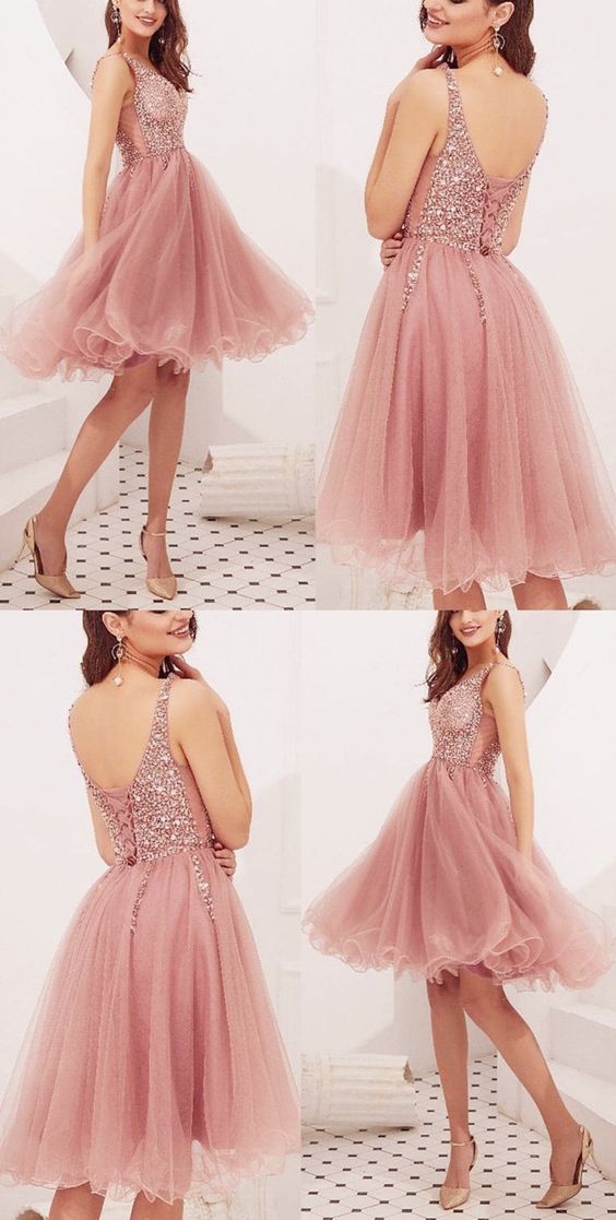 Homecoming Dresses Rosie Pink Cute Back To School Dress Tulle Party Dress 3701