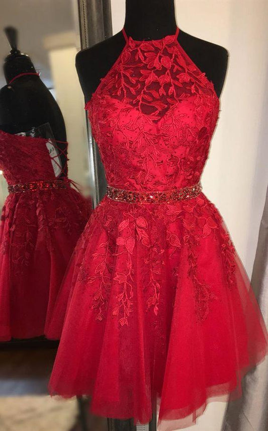 Cheap Red Short Formal Simple Short Homecoming Dresses Lace Carlee Dresses With Beading 3711