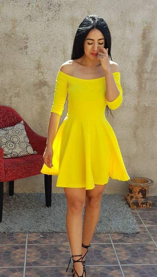 Homecoming Dresses Taniyah Yellow With Half Sleeve 3763