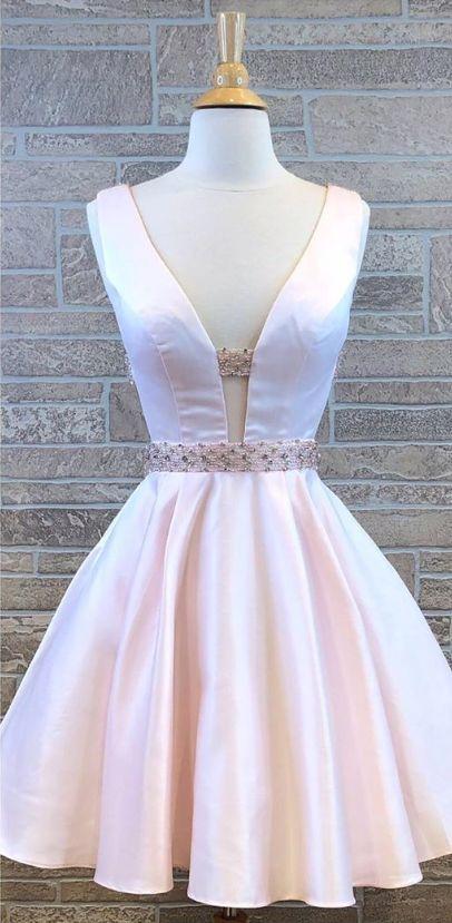 Princess Short A-Line With Pink Homecoming Dresses Satin Nathalie Beaeded Belt 3935