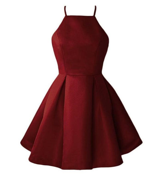 Dark Red Daisy Satin Homecoming Dresses Halter New 2024 4059