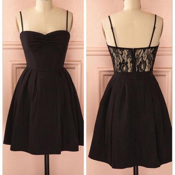 Black Spaghetti Straps Short Dresses Party Dresses A Line Homecoming Dresses Alina 4128