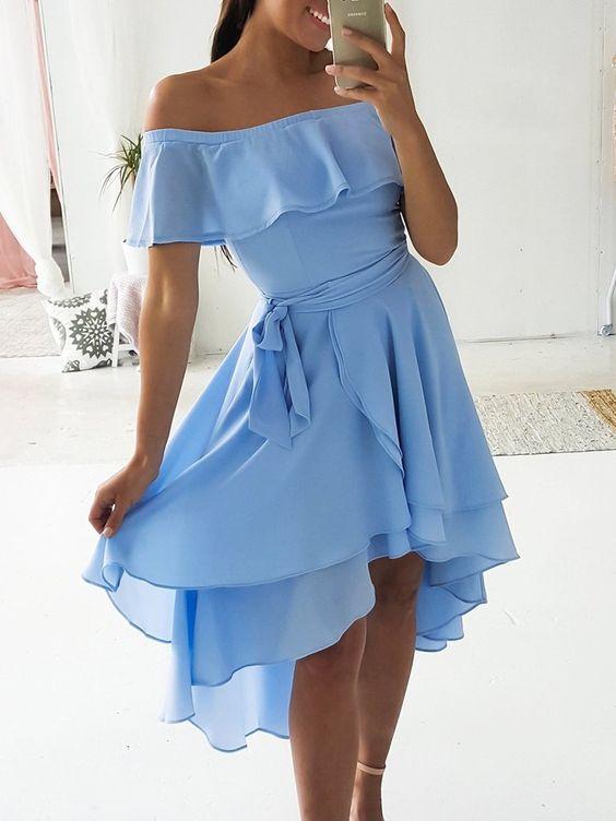 Off Shoulder Layered Dip Hem Homecoming Dresses Kianna Casual 4168