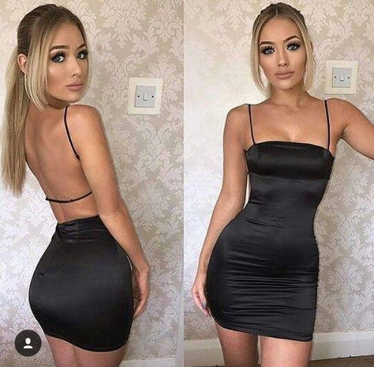 Sexy Black Spaghetti Straps Backless Short Kimora Homecoming Dresses 4252