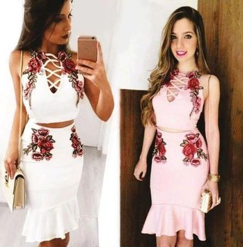 Sexy Fashion Straps Floral Embroidery Homecoming Dresses Yareli Two Piece 4324