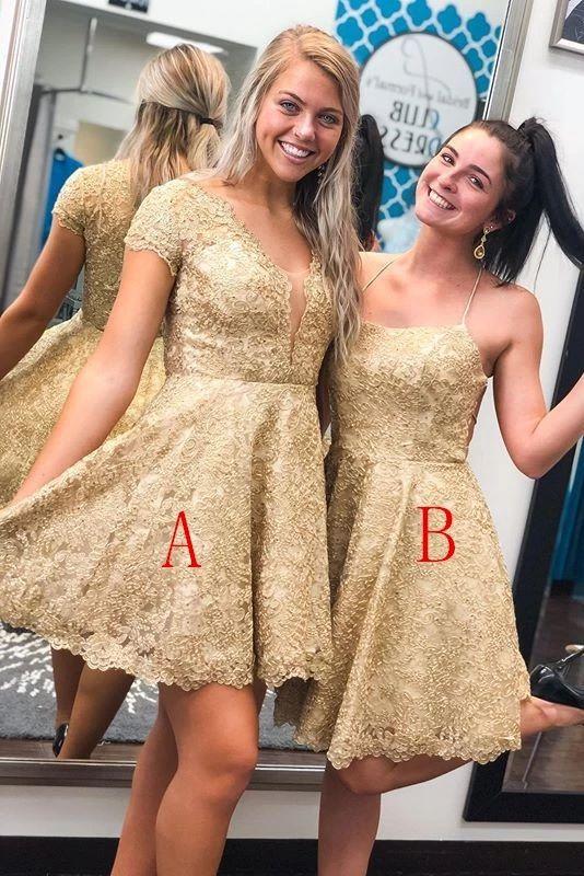 Unique Gold Homecoming Dresses Lace Deanna Short Beauty Party Dresses For Teens 4410