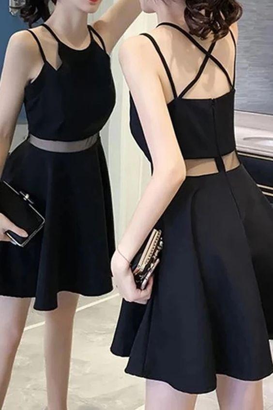 New Arrival Satin Lindsay Homecoming Dresses Spaghetti Straps Black Cheap 4497