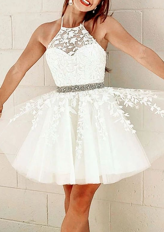 White Homecoming Dresses Lace Selah Tulle Short Dress White 4647