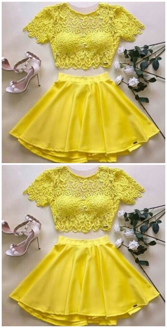 Homecoming Dresses Sienna Yellow Two Piece 4809