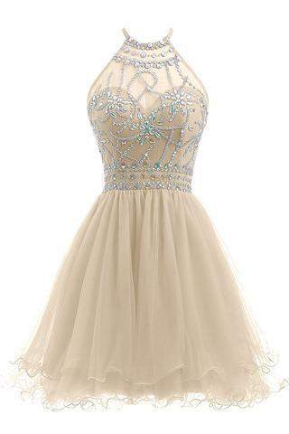 Beaded Marie Homecoming Dresses Halter Short 5636