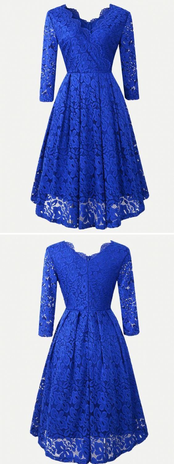 3/4 Caitlin Homecoming Dresses Lace Royal Blue Sleeve Short 5789