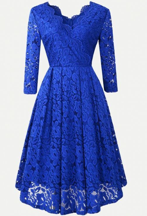 3/4 Caitlin Homecoming Dresses Lace Royal Blue Sleeve Short 5789