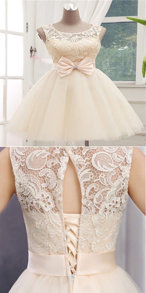 Beautiful Short Scoop Neckline Off White Lace Jemima Homecoming Dresses With Sleeveless 600