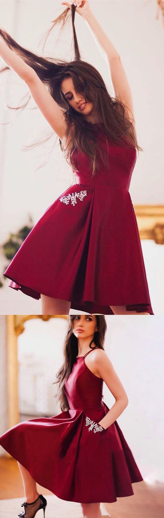 Burgundy With Pockets A-Line Short Cute Party Karissa Homecoming Dresses Dress 785