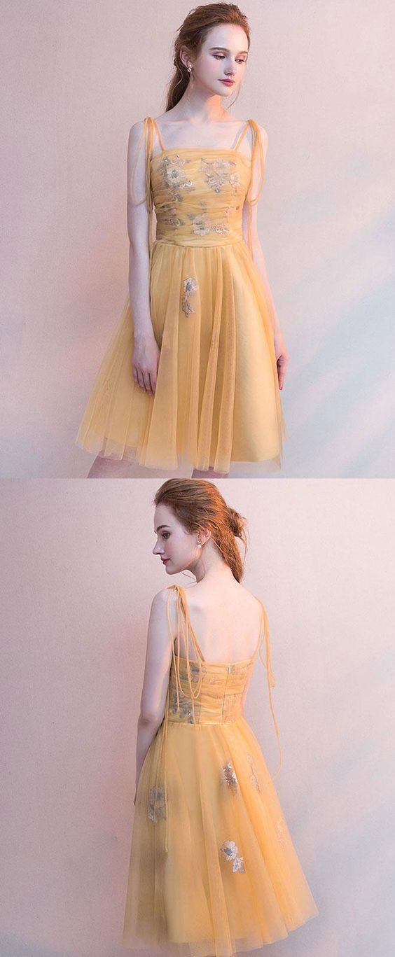 Simple Yellow Tulle Short Tiana Homecoming Dresses Yellow 787