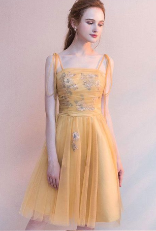 Simple Yellow Tulle Short Tiana Homecoming Dresses Yellow 787