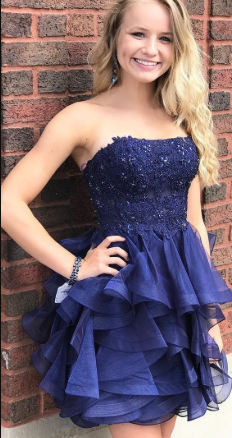 Short Jayla Homecoming Dresses Navy Blue Strapless 818