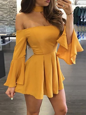 Sexy Homecoming Dresses Courtney Off Shoulder Flare Sleeve Pleated Casual 856