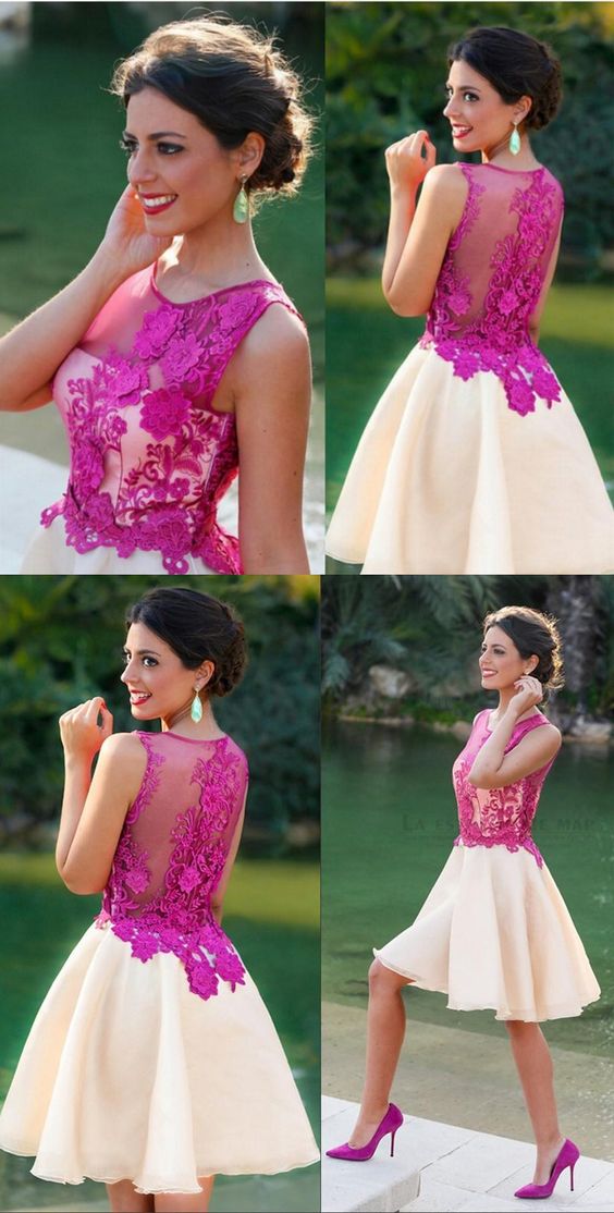 Ivory Homecoming Dresses Adelaide A Line Fuchsia Appliques Sheer 8747