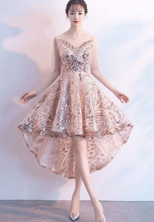 Champagne Tulle Paityn Homecoming Dresses Sequin Short . 884