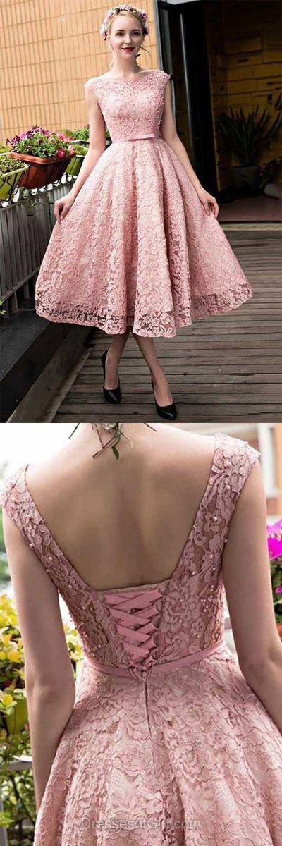 Appliques A-Line Katharine Lace Pink Homecoming Dresses Formal Dress 901