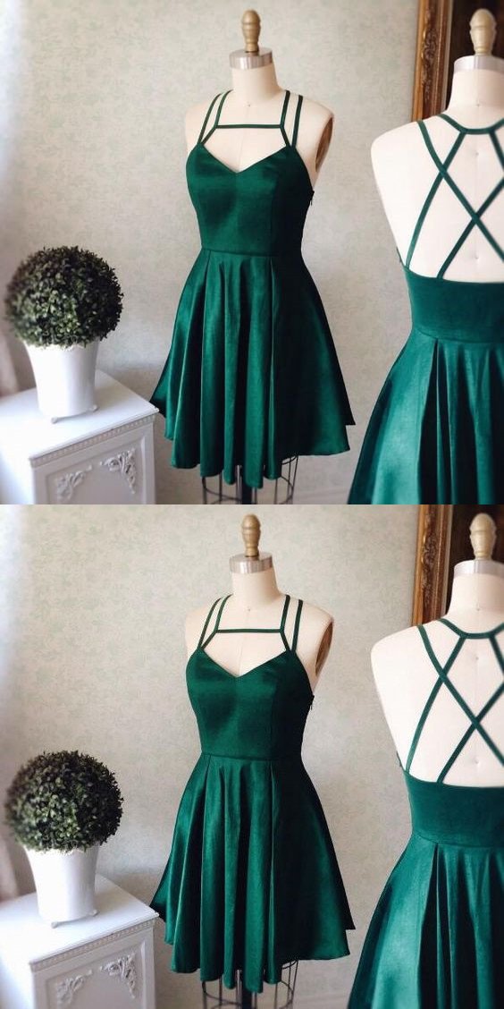 Emerald Short Party Dress Green Straps Formal Dress V Neck Short Homecoming Dresses Alani 905