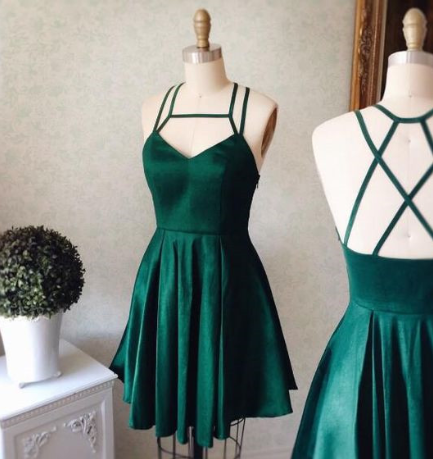 Emerald Short Party Dress Green Straps Formal Dress V Neck Short Homecoming Dresses Alani 905