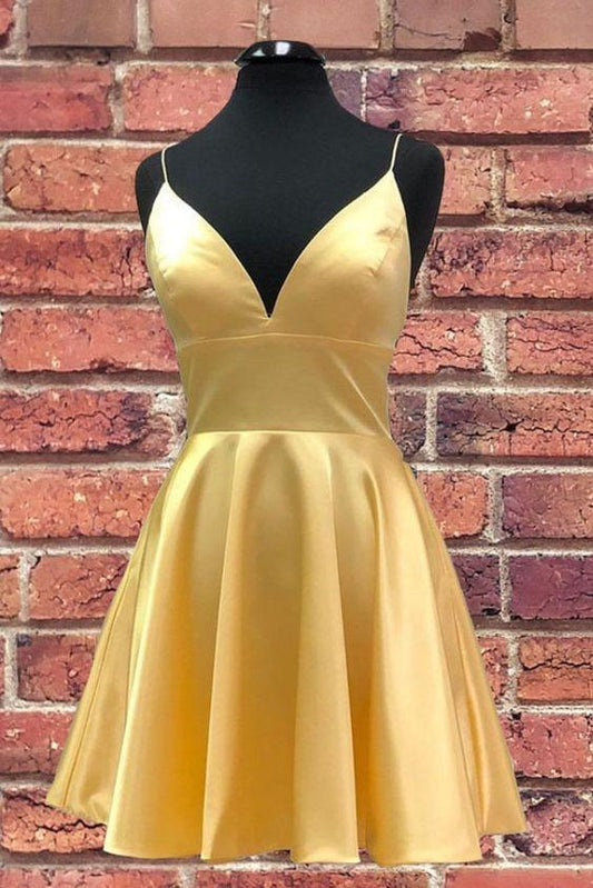 Simple Yellow Gabriela Homecoming Dresses With Straps 9546