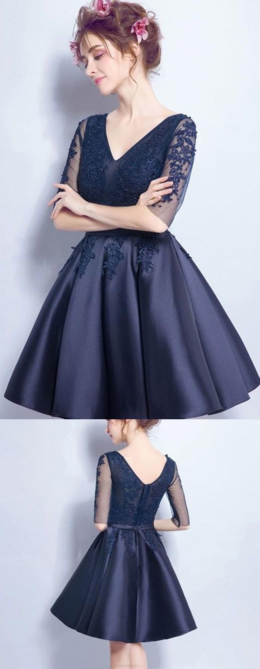 A-Line Ariella Homecoming Dresses Navy A-Line Princess 9628