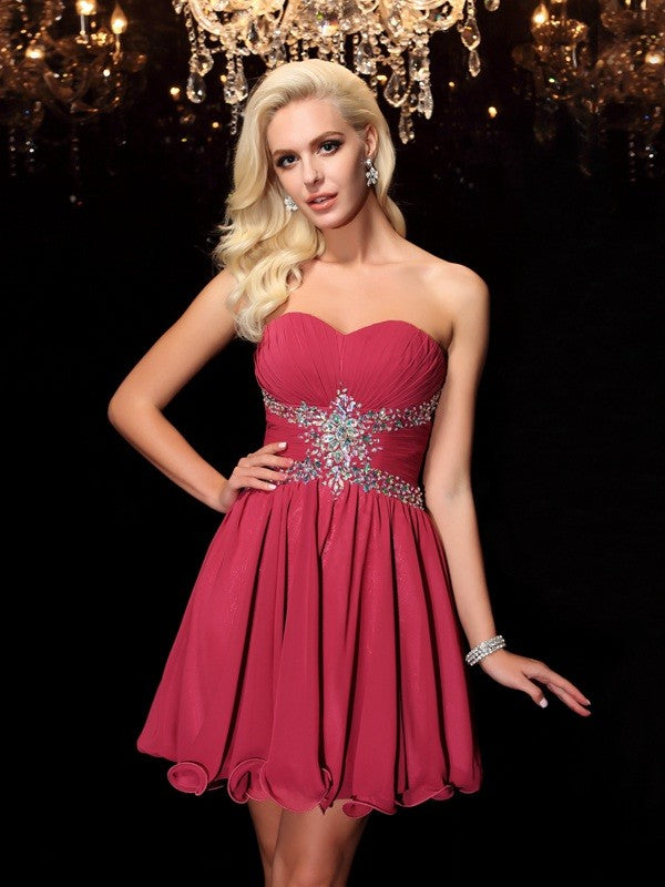 A-Line/Princess Sweetheart Rhinestone Sleeveless Short Dresses Harper Chiffon Homecoming Dresses