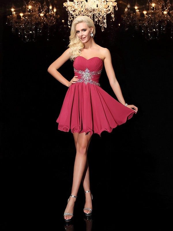 A-Line/Princess Sweetheart Rhinestone Sleeveless Short Dresses Harper Chiffon Homecoming Dresses