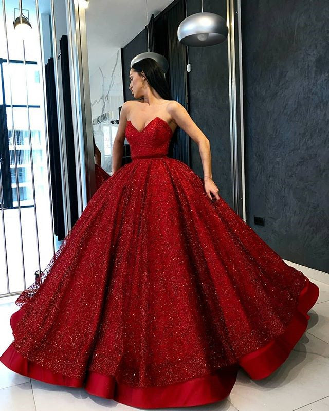 Stunning Sweetheart Ball Gown A Line Prom Dresses with Sequins